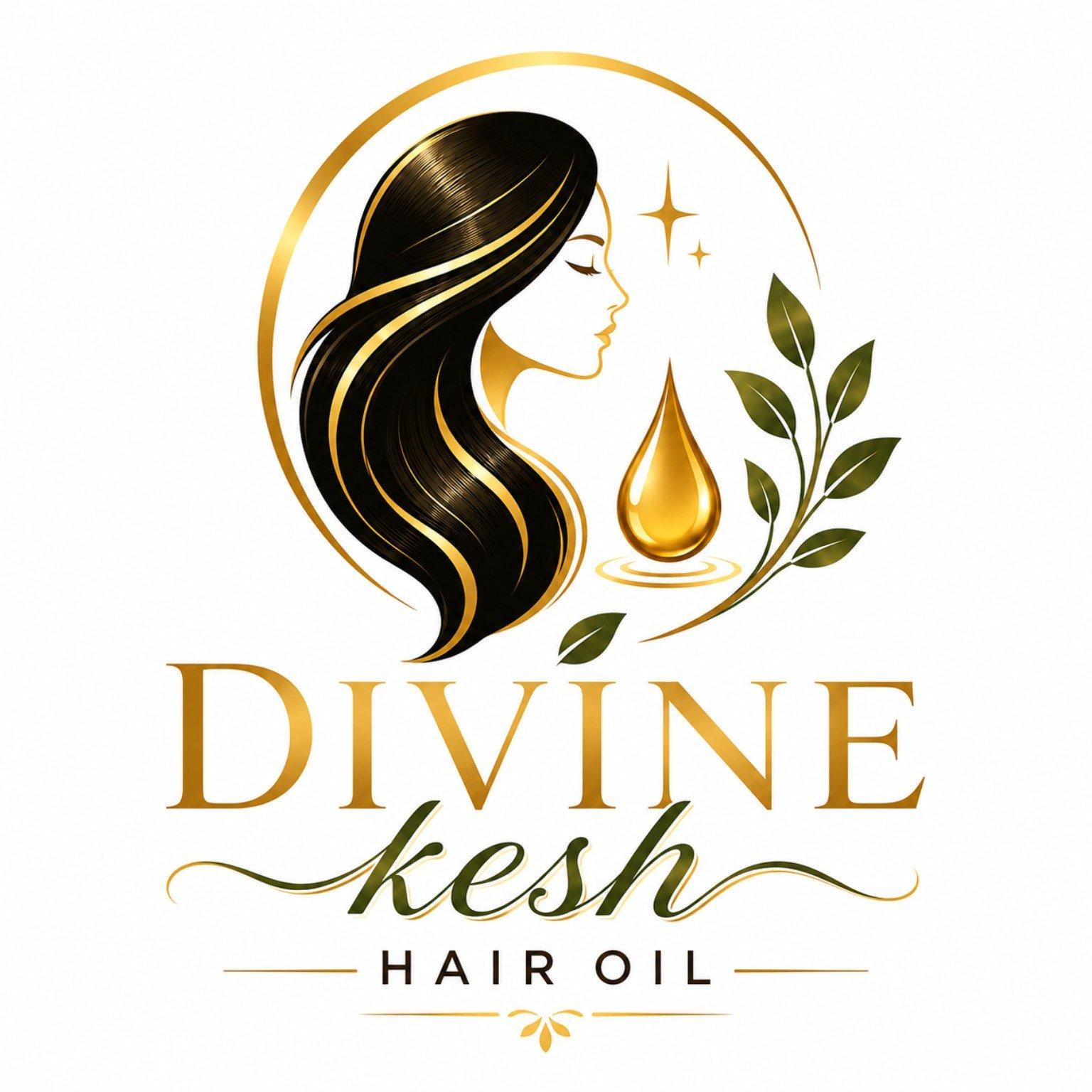 Divine Kesh emblem — a woman in profile beside an oil drop and rosemary leaves